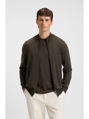 Boss Erkek Marka Logo Detaylı Dik Yaka Fermuar Kapamalı Koyu Yeşil Hırka 50476347-342