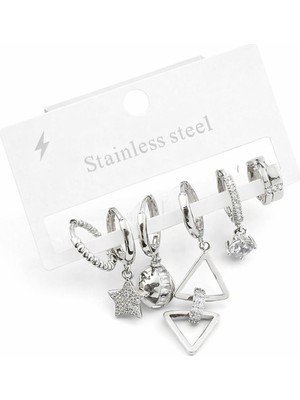 New Obsessions Çelik 6'lı Geo Figürlü Modern Küpe