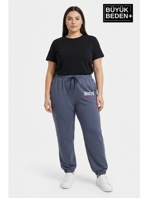 Superlife Kadın Büyük Beden Brooklyn 1970 Baskılı Paça Lastikli Jogger Ince Eşofman Altı SPR26BEAK951-3