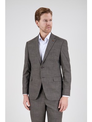 Paco Romano Erkek Regular Fit Mono Yaka Kahverengi Takım Elbise