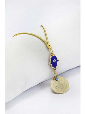 Biuti Nazarlı Hamse Eli Metal Ayetel Kürsi Araba Dikiz Ayna Süsü, Gold Renkli