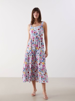 Lc Waikiki Yeni Sezon Kare Yaka Çiçekli Poplin Elbise