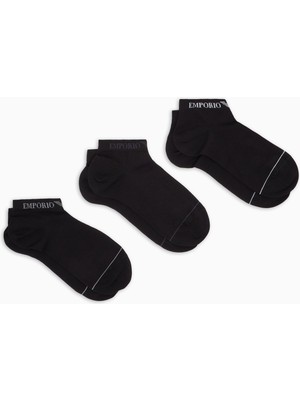 Emporio Armani Erkek Pamuklu Bileği Lastikli Kısa 3'lü Siyah1 Çorap EM000550 AF12276-MC215