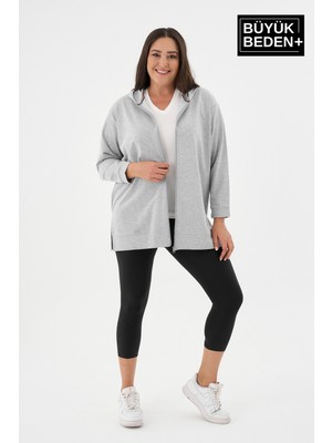Superlife Kadın Tunik Büyük Beden Fermuarlı Kapşonlu Sweat Hırka SPR26BTK955