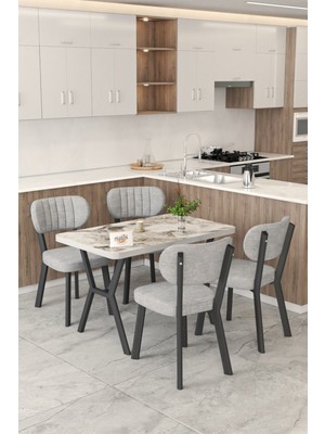 Mygusi Gnr 70X110CM Sabit Efes Mutfak Masası Takımı, Yemek Masası, 4 Modern Gri Sandalye