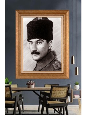 Giyense Özel Seri Altın Paspartulu Çerçeveli Atatürk Tablo J365