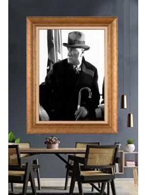 Giyense Özel Seri Altın Paspartulu Çerçeveli Atatürk Tablo J90