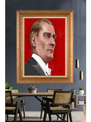 Giyense Özel Seri Altın Paspartulu Çerçeveli Atatürk Tablo J67