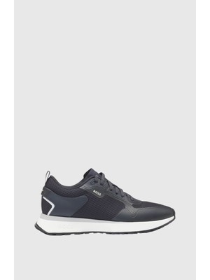 Boss Erkek Marka Logolu Bağcıklı Kaydırmaz Tabanlı Günlük Lacivert-Beyaz Sneaker 50513195-406