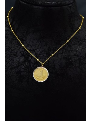 PremiumPort 925 Ayar Gümüş Gold Kaplama Yelken Motifli Toplu Zincir Kolye