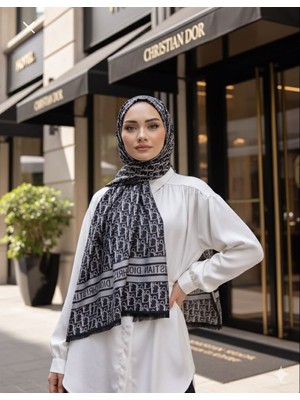 Sevimia Scarf D Desen Çift Taraflı Jakar Kaşmir Ipe Şal - Siyah Gri