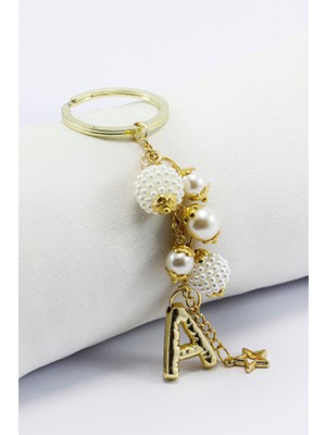 Biuti Incili Bombeli Metal A Harfli Dikiz Ayna Süsü, Kişiye Özel Gold Renkli Yeni Araba Hediyesi