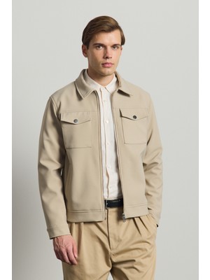 Danger Erkek Standart Kalıp Gömlek Yaka Ceket Bej