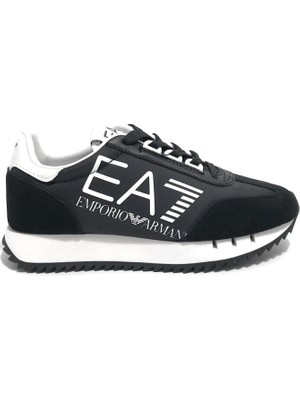 EA7 Unısex Kalın Rahat Taban Logo Desenli Süet Detaylı Siyah-Beyaz Sneaker 7X000541 AF18609-MZ175