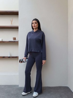 Esra Helvacı Asimetrik Çıtçıt Detay Kapüşonlu Takım