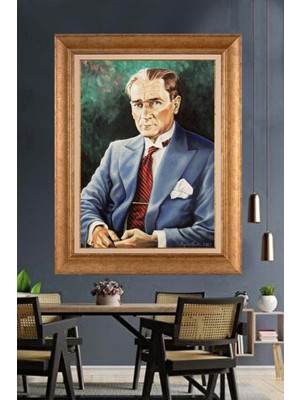 Giyense Özel Seri Altın Paspartulu Çerçeveli Atatürk Tablo J08