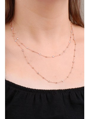 PremiumPort Gümüş Toplu Sıra Taşlı Uzun Kolye 95 Cm, Şık ve Zarif Takı