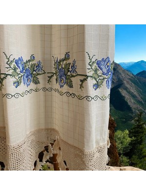 Cotopia Mavi Kanaviçe Perde Buldan Yöresel Dokuma