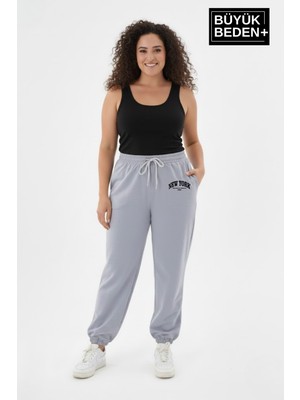 Superlife Kadın Büyük Beden New York Paça Lastikli Rahat Kesim Jogger Ince Eşofman Altı SPR26BEAK951-5