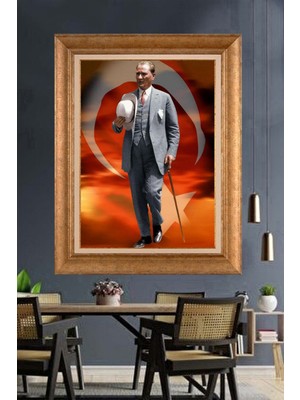 Giyense Özel Seri Altın Paspartulu Çerçeveli Atatürk Tablo J400