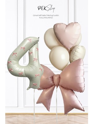 Pekshop Pembe Fiyonk Kurdele Süslü Yaş Balonlu Fiyonk Tema Doğum Günü Balon Seti