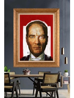 Giyense Özel Seri Altın Paspartulu Çerçeveli Atatürk Tablo J55