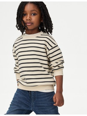 Marks & Spencer Pamuk Karışımlı Çizgili Sweatshirt (2-8 Yaş)