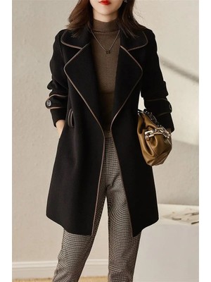 Barbora Kaşe Kadın Şık Yaka Kaban ve Kemer