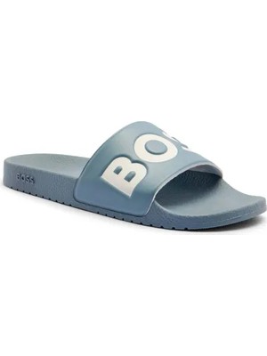 Boss Erkek Büyük Logo Detaylı Üst Yüzey Rahat ve Düz Tabanlı Mavi Terlik 50536835-483