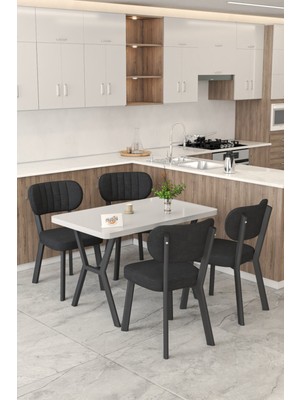 Mygusi Gnr 70X110CM Sabit Beyaz Mutfak Masası Takımı, Yemek Masası, 4 Modern Siyah Sandalye