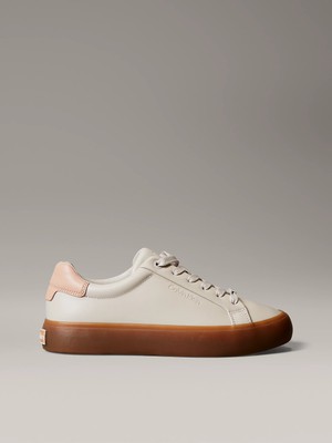 Calvin Klein Kadın Deri Bağlamalı Rahat Taban Ck Yazı Detay Bej Sneaker HW0HW02673-0IV