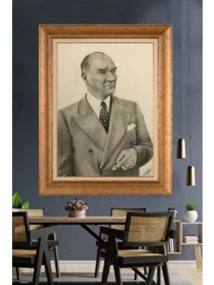 Giyense Özel Seri Altın Paspartulu Çerçeveli Atatürk Tablo J266