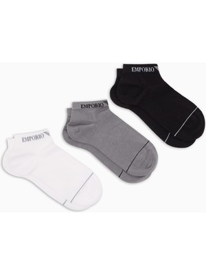 Emporio Armani Erkek Pamuklu Bileği Lastikli Kısa 3'lü Çok Renkli Çorap EM000550 AF12276-MC287