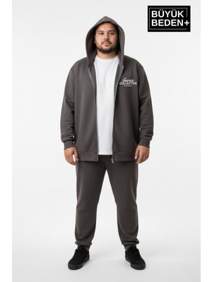 Superlife Erkek Büyük Beden Fermuarlı Kapüşonlu Unified Baskılı Ince Sweatshirt Hırka SPR26BHR924