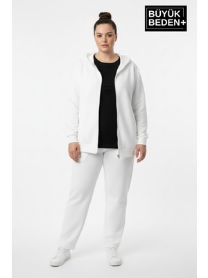 Superlife Kadın Büyük Beden Fermuarlı Kapüşonlu Ince Sweatshirt Hırka - Rahat Kalıp SPR26BHR960