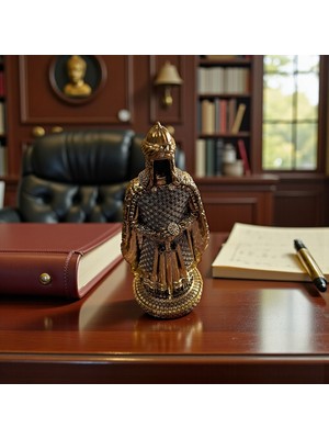 Sleep Nova Zırhlı Asker Dekoratif Biblo – Gold Detaylı Masa Üstü, Ofis & Kitaplık Heykeli