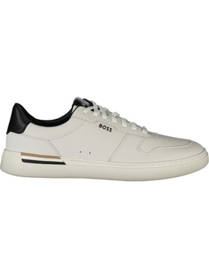 Boss Erkek Tabanında Bayrak Logolu Rahat Üst Yüzeyi Nefes Alabilen Tasarımlı Deri Beyaz Sneaker 50542538-140