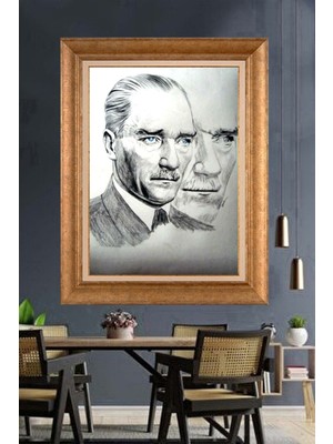 Giyense Özel Seri Altın Paspartulu Çerçeveli Atatürk Tablo J30