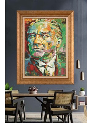Giyense Özel Seri Altın Paspartulu Çerçeveli Atatürk Tablo J382