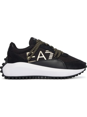 EA7 Erkek Kalın Tabanlı Marka Logolu Bağcıklı Siyah-Altın Sneaker 7X000355 AF18869-MC021