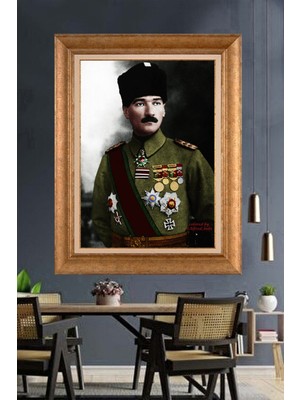 Giyense Özel Seri Altın Paspartulu Çerçeveli Atatürk Tablo J213
