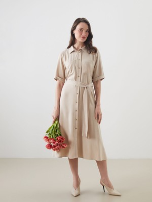 Lc Waikiki Yeni Sezon Keten Karışımlı Gömlek Elbise