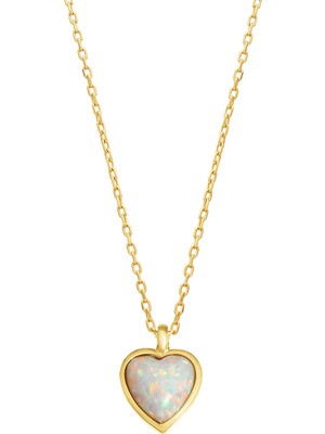 PremiumPort Minimal Opal Taşlı Kalp Kolye, 925 Ayar Gümüş Takı