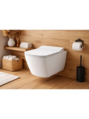 YDGR Kare Soft Rim-Off Asma Klozet Kapağı + Yavaş Kapanır Kapak