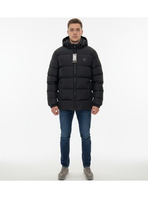 Armani Jeans Kapüşonlu Şişme Erkek Siyah ve Lacivert Mont