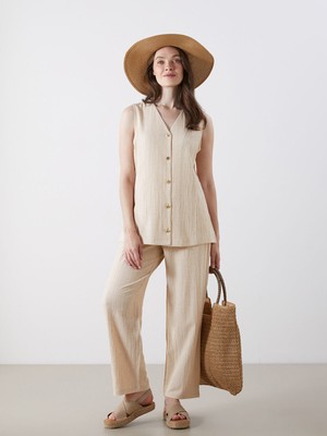 Lc Waikiki Yeni Sezon Beli Lastikli Keten Karışımlı Kadın Pantolon