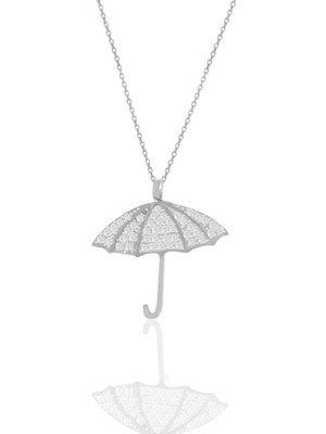 PremiumPort Gümüş Rodyumlu Zirkon Taşlı Şemsiye Kolye, Şık ve Zarif Tasarım