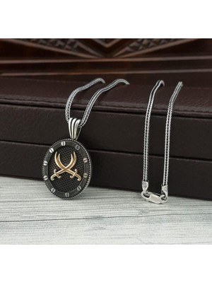 PremiumPort Oval Gümüş Erkek Kolye, Zülfikarlı Tasarım, Şık ve Zarif Takı