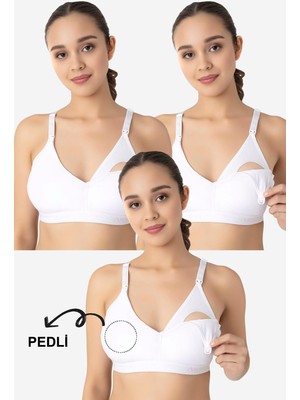 Çıkarılabilir Pedli Emzirme Sütyeni 3'lü Set Beyaz Pamuklu Göğüs Ucu Belli Etmez
