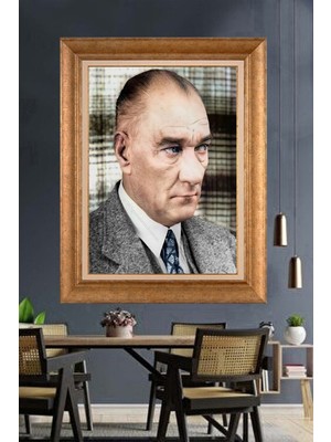 Giyense Özel Seri Altın Paspartulu Çerçeveli Atatürk Tablo J239